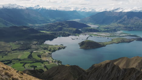 Nueva-Zelanda-Paisaje-Mirador-Vista-Glendhu-Bay,-Lago-Wanaka
