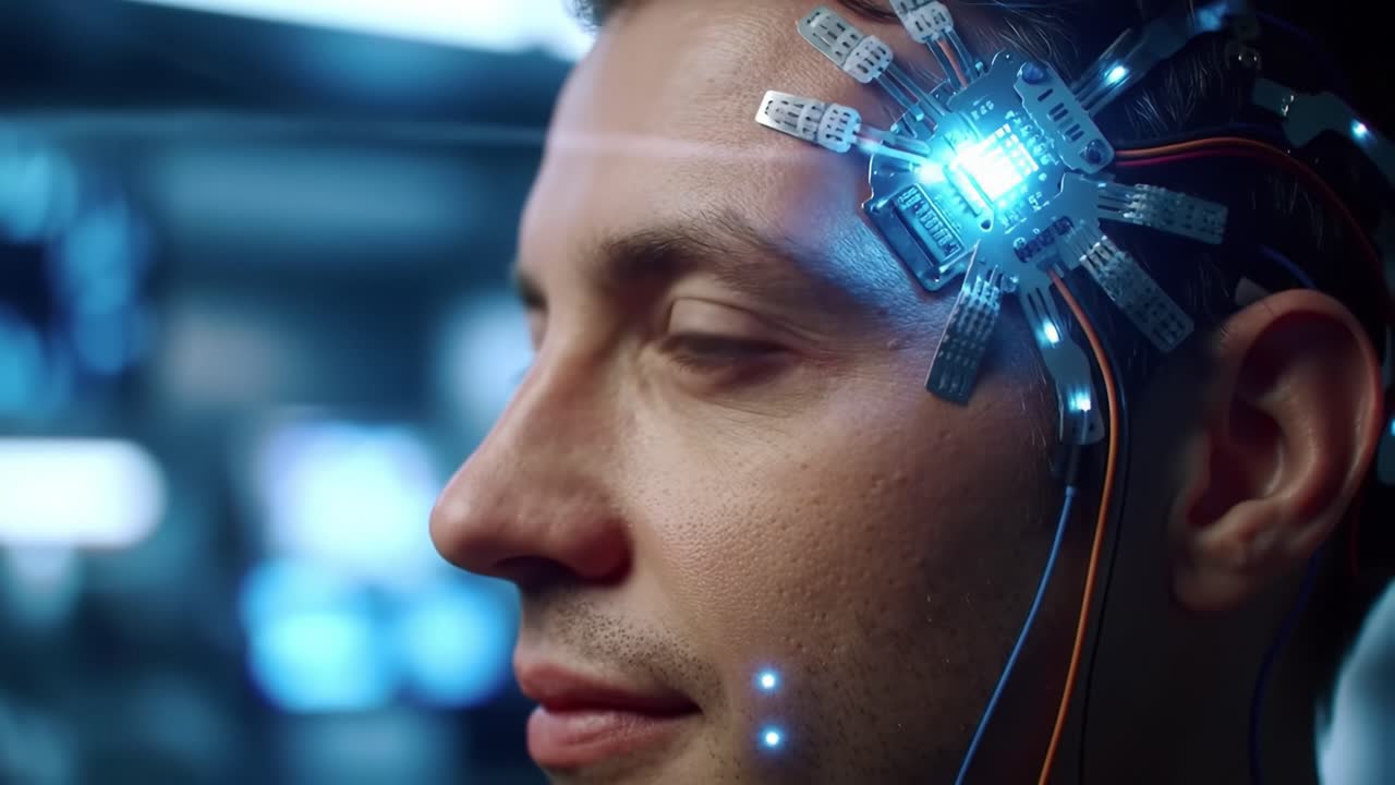 Exploring the Future of Neural Technology: A Close-Up of a Human Brain Interface with Advanced Neural Connections Illuminating Innovation