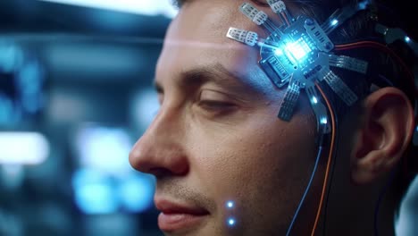 exploring the future of neural technology: a close-up of a human brain interface with advanced neural connections illuminating innovation
