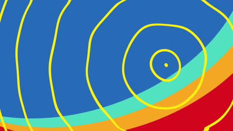 animation of yellow circles over multi coloured shapes on blue background