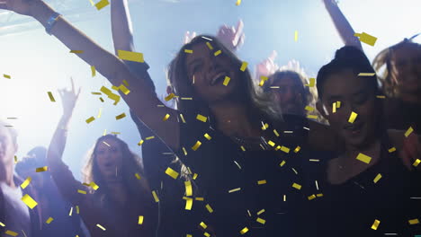 animation of confetti over diverse friends dancing