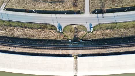 overhead drone shot of bikers