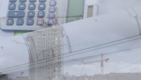 edificio alto con planos de construcción