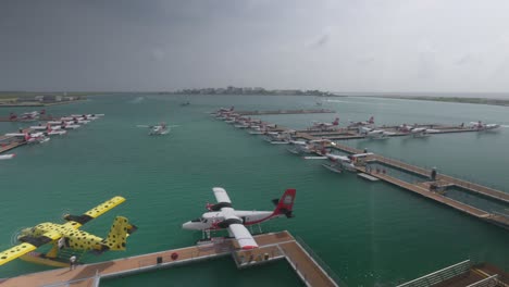 large seaplane airport with floating pier in capital male, maldives