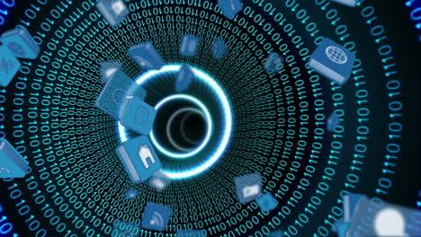 iconos de internet cayendo en un túnel