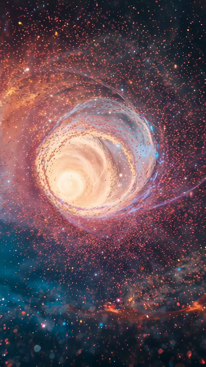 Vertical video: Rotating bright vortex growing as camera drawing near ...
