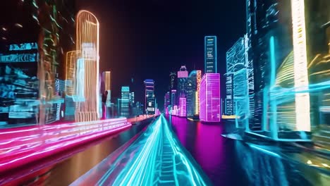 neon city nightscape: a speeding journey through a futuristic metropolis