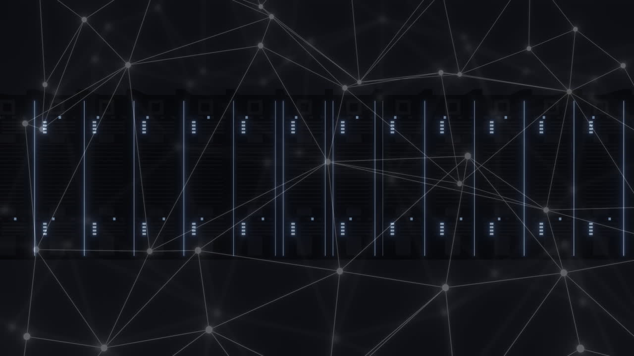 Animation of network of connections and data processing over computer servers