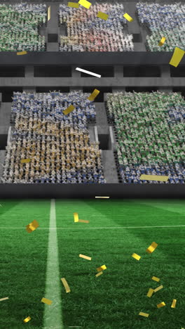 animación de confeti de oro cayendo sobre el estadio deportivo