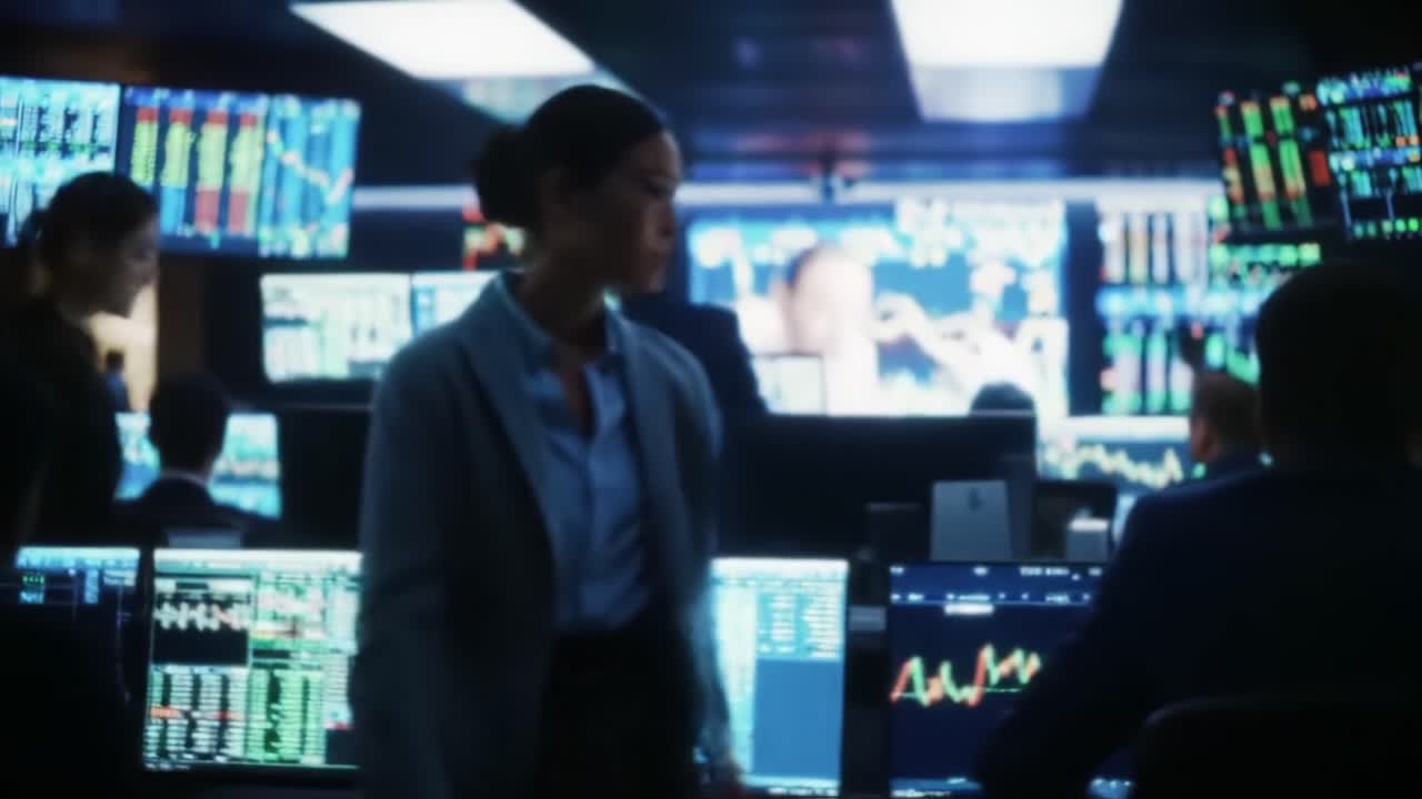 Intense Trading Floor: Analysts Focus on Stocks, Charts, and Market Movements in a High-Stakes Financial Environment as Decisions Shape Investments