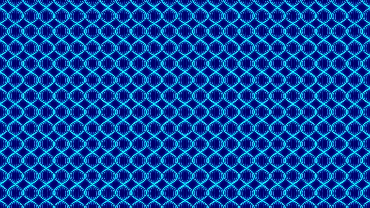 추상적인 선, 반이는 파동, 지그자그, 회전, 움직이는 일러스트레이션, 어두운 파란색 배경에 파란색, 원활한 루프 애니메이션, 복사 공간과 함께 4k