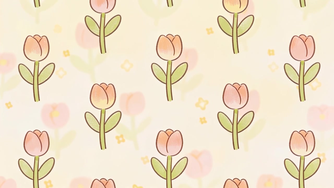 Looping tiled tulip pattern shifting upward on pastel wallpaper, creating seamless repeating motion