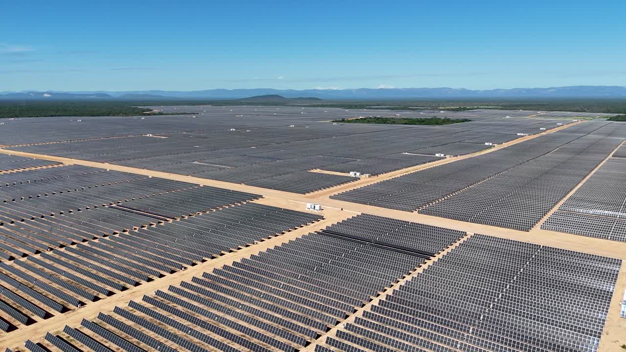 Drone video of photovoltaic panels for capturing solar energy - UFV Usina Fotovoltaica Sol do Sertão, Brazil