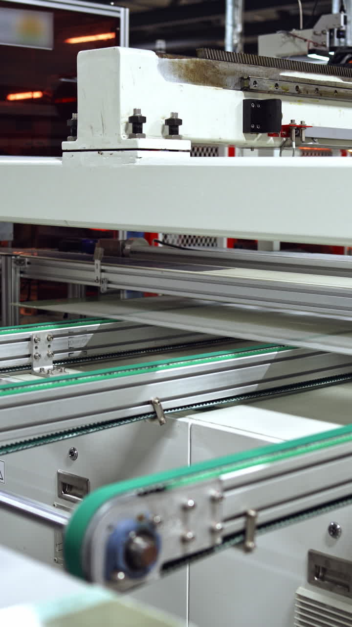 Production of solar battery. Industrial equipment for production of solar panels. Vertical video