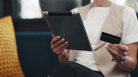woman, tablet and credit card for ecommerce
