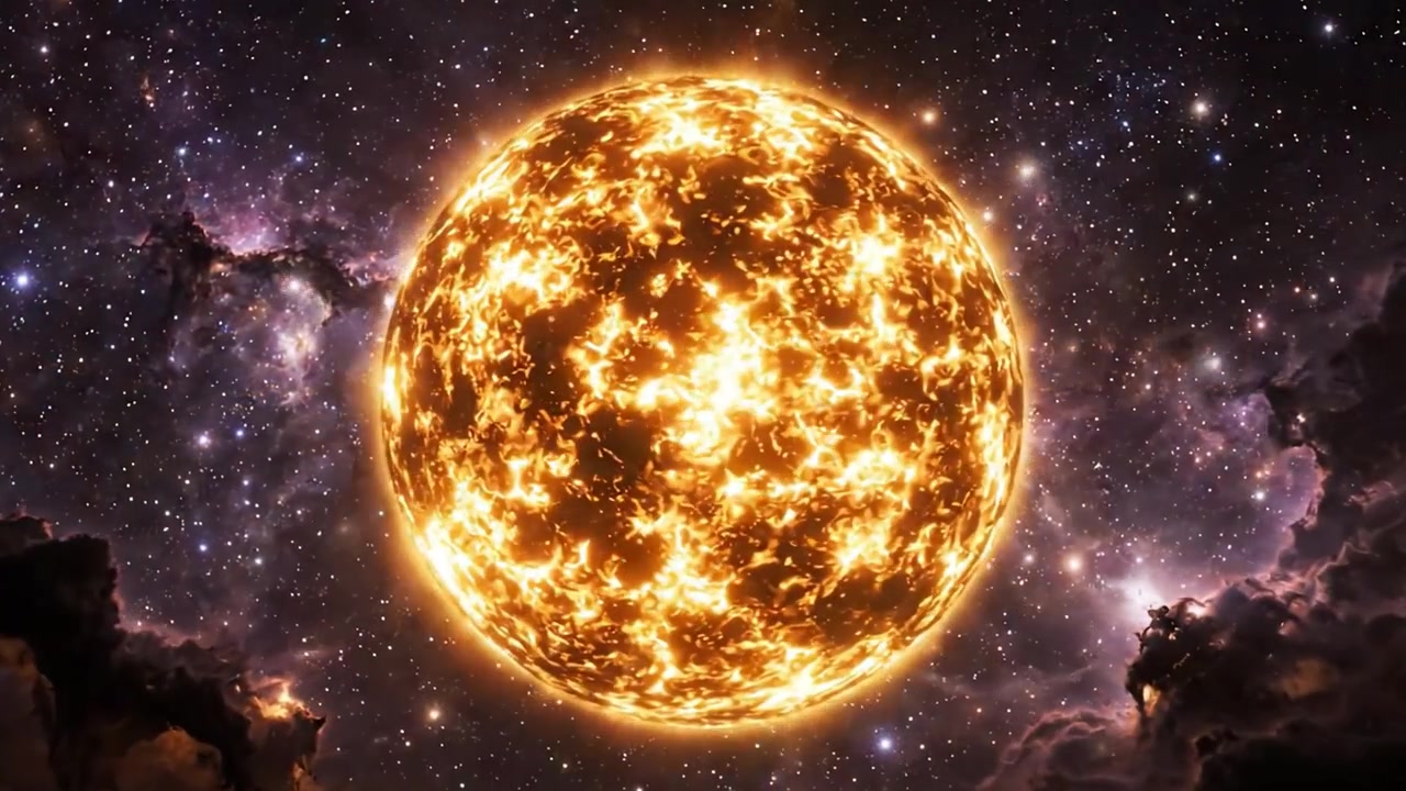 En kosmisk rejse: Det transformerende øjeblik af en strålende stjerne, der skinner brillant gennem rummets uendelighed, omgivet af tåger og strålende kosmiske mønstre.