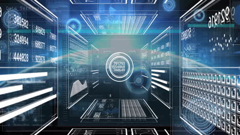 Animation-Der-Datenverarbeitung-Mit-Scope-Scanning-über-Dem-Globus-Auf-Schwarzem-Hintergrund