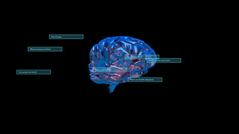 animación del cerebro humano y el procesamiento de datos de la ia sobre un fondo negro