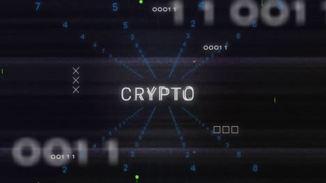 animation of crypto text with changing numbers and circuit board pattern against black background