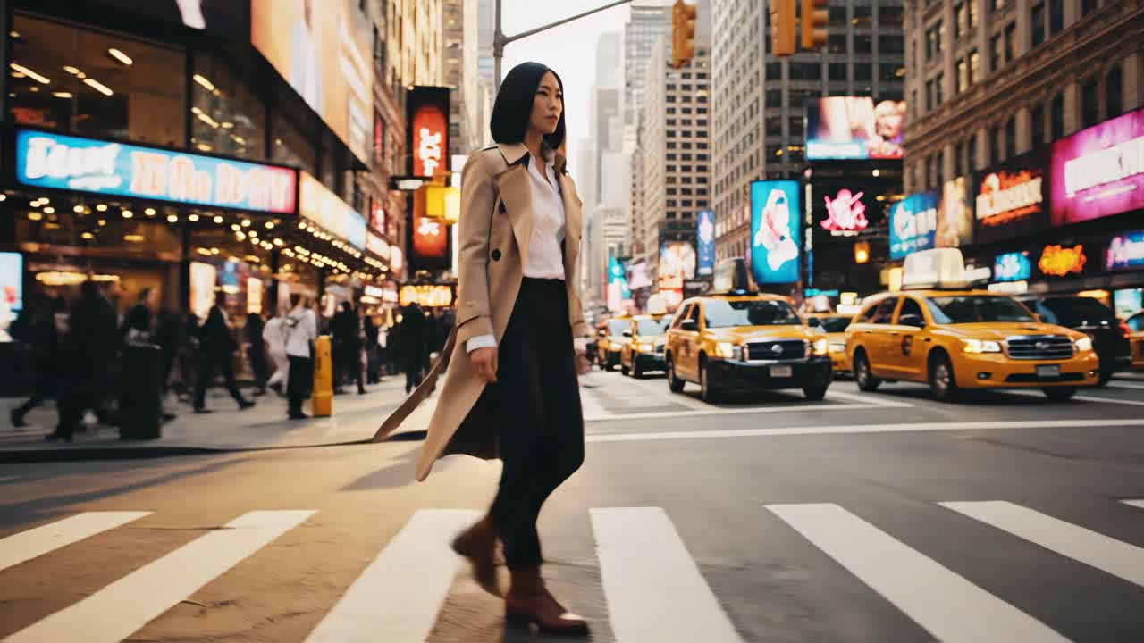 A woman crossing a street in New York City