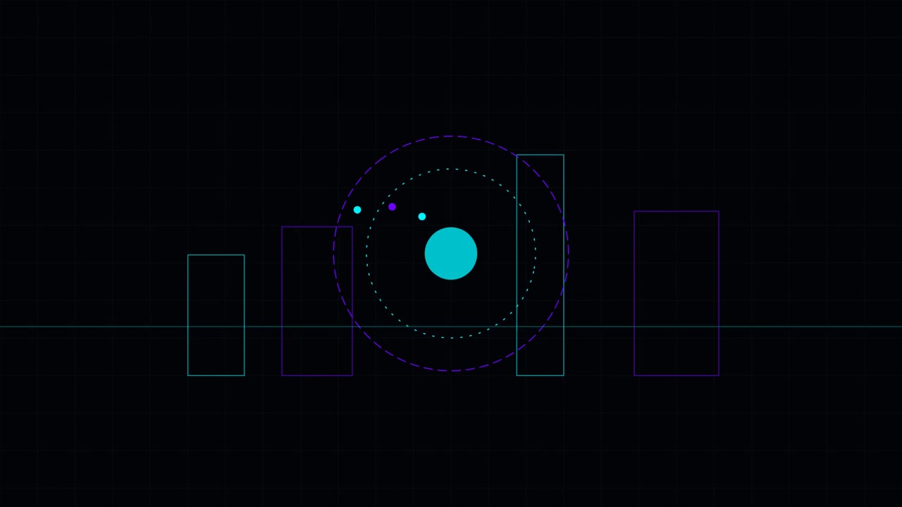 Abstract Motion Graphic of Orbiting Planets and Data Bars