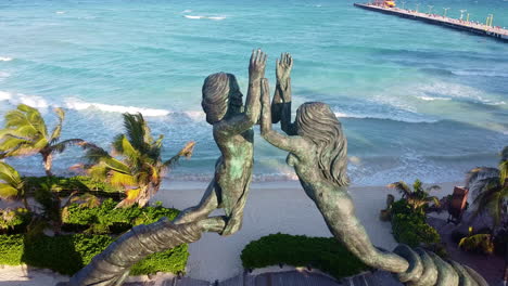 Aerial-view-of-the-Mayan-Portal-in-Playa-del-Carmen-in-the-Mayan-Riviera,-Mexico