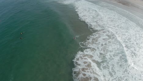 vista aérea hacia adelante de los nadadores en el mar con efecto de espuma de onda