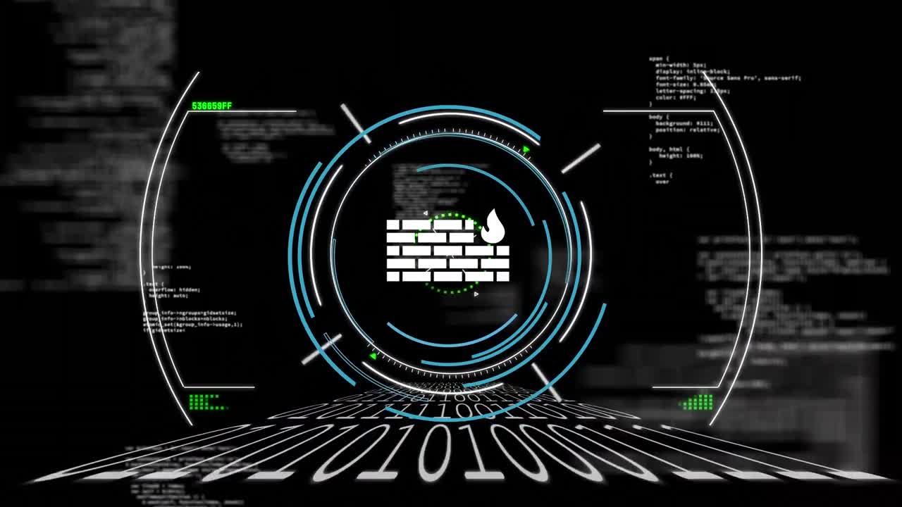 Animation of data processing and wall on black background