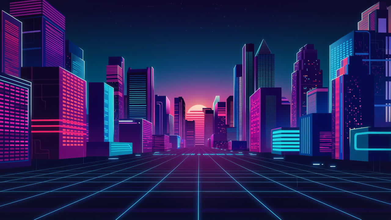 Synthwave Cityscape al tramonto