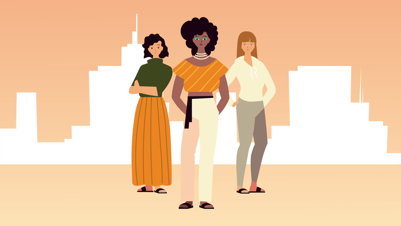 grupo de mujeres interraciales en la ciudad