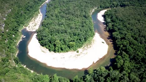flying over buffalo national river revealing horseshoe bend in ozark national forest