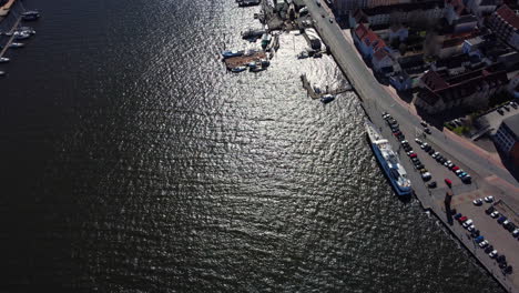 aerial view of a european harbor city