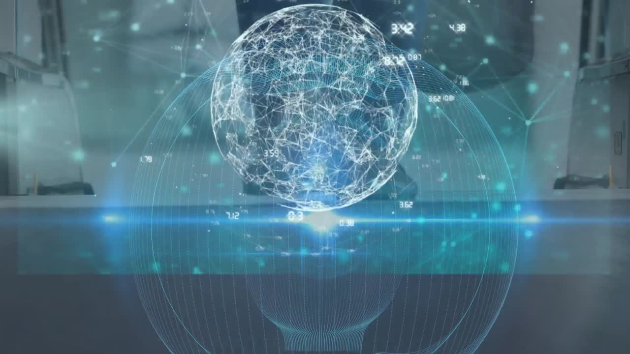 사무실에서 에스컬레이터에 사업자들에 대한 데이터 처리와 함께 여러 화면