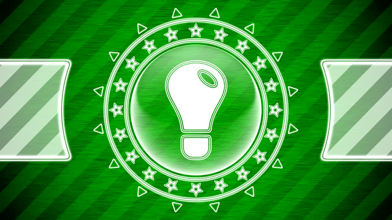 Idea icon in circle shape and green striped background. Illustration.