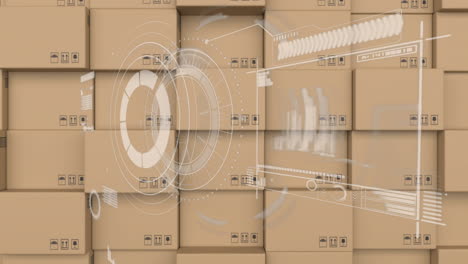 animación del procesamiento de estadísticas sobre cajas de cartón