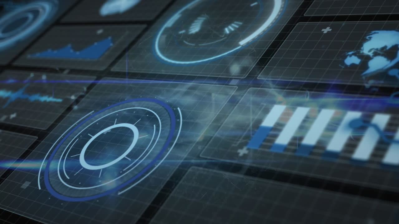 Animation of scopes and digital data processing over screens