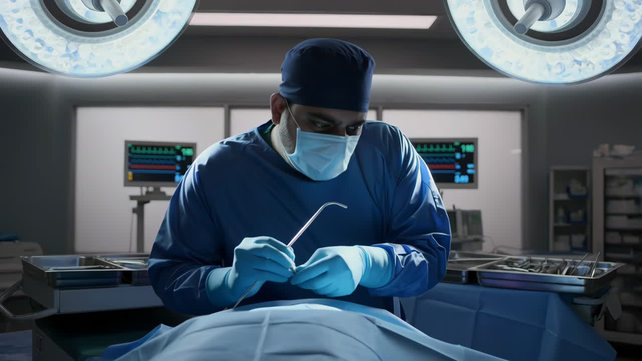 A surgeon works in an operating room