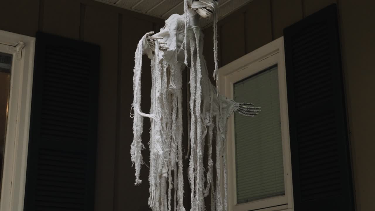 Speed ramped slow motion clip of a creepy decoration