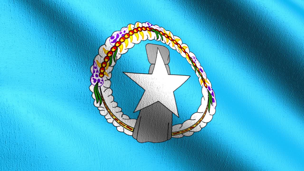 bucle sin costura 4k vdo. bandera de las islas marianas del norte en los estados unidos de américa, estados unidos, soplando en el viento aislado. diseño abstracto patriótico oficial. ilustración de renderización 3d de signo ondulante.