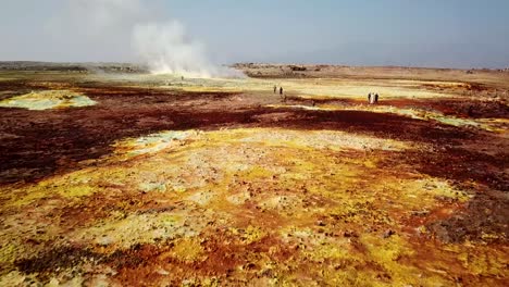 drone flyover colorful hydrothermal field