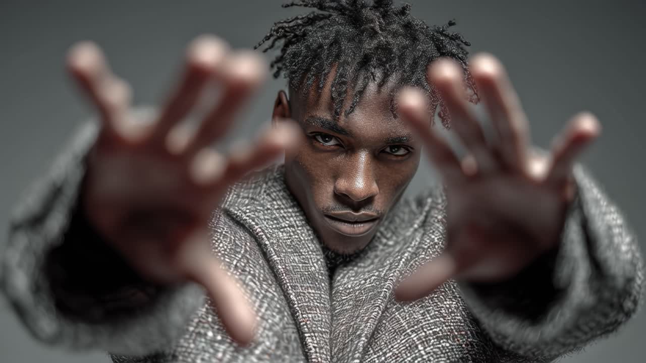 Stylish model performing hand gestures in slow motion