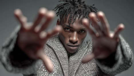 stylish model performing hand gestures in slow motion