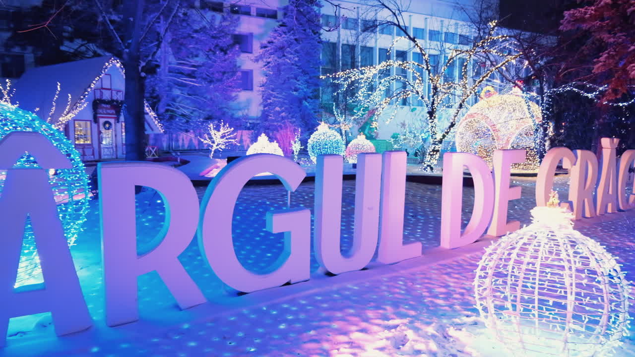Christmas market sign in the snow in the city centre on Chisinau, Moldova