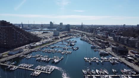 flight towards aarhus, from the sail sport and marina area in aarhus oe