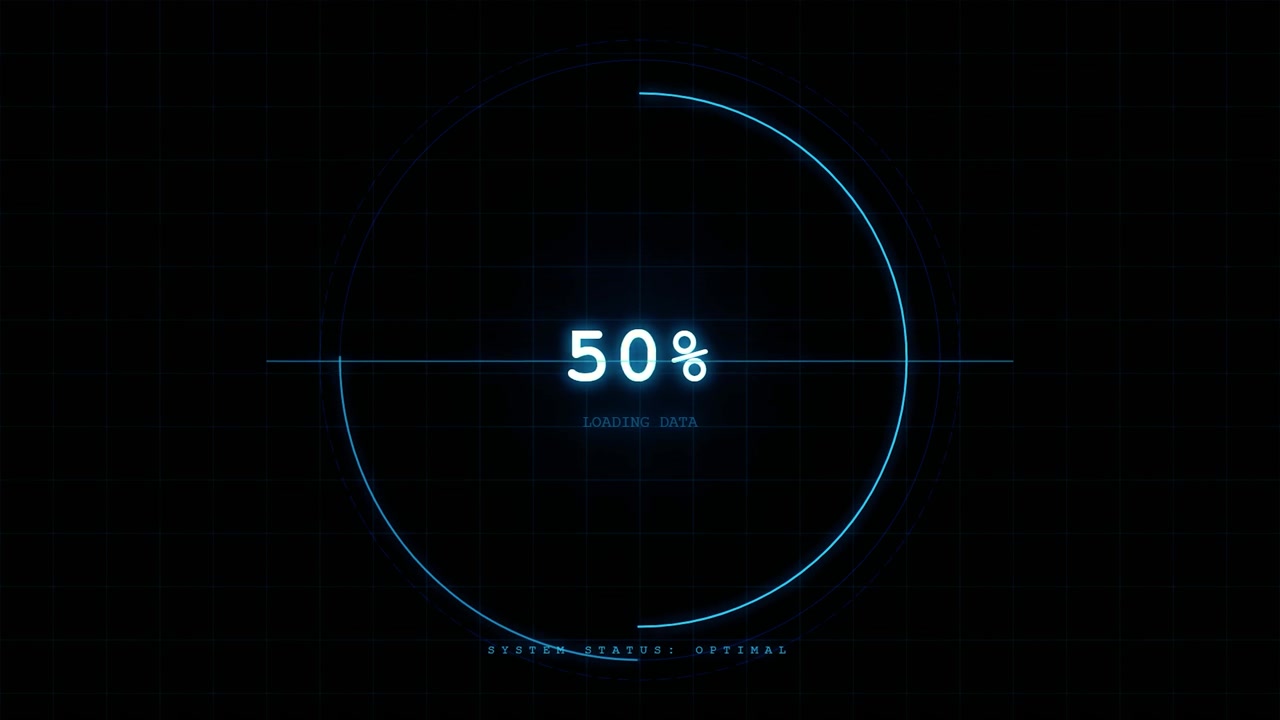 Digital Loading Progress Bar with Percentage Counter on Dark Grid Background