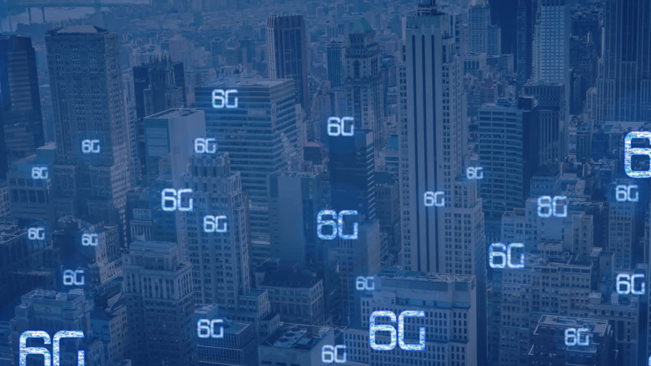 animazione di testo 6g su paesaggio urbano