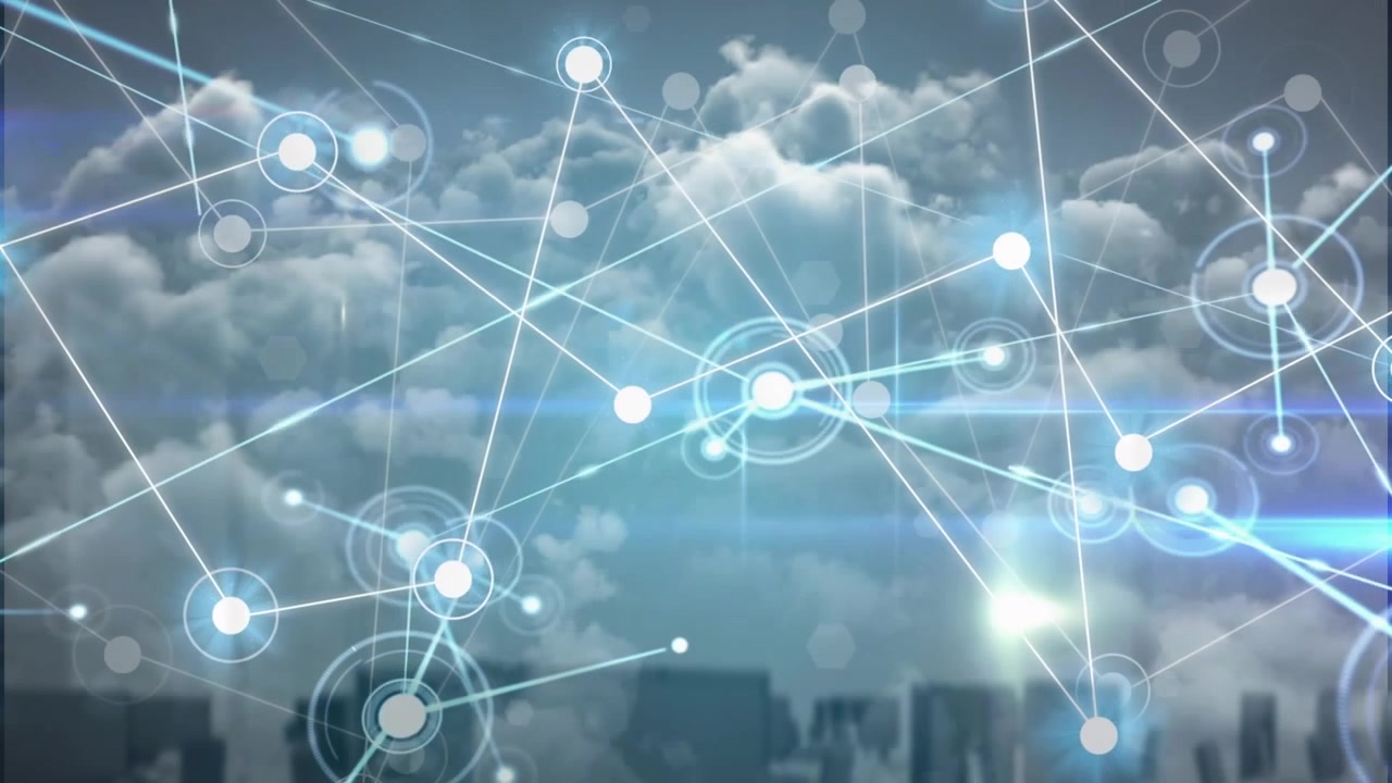 Animation of network of connections over clouds