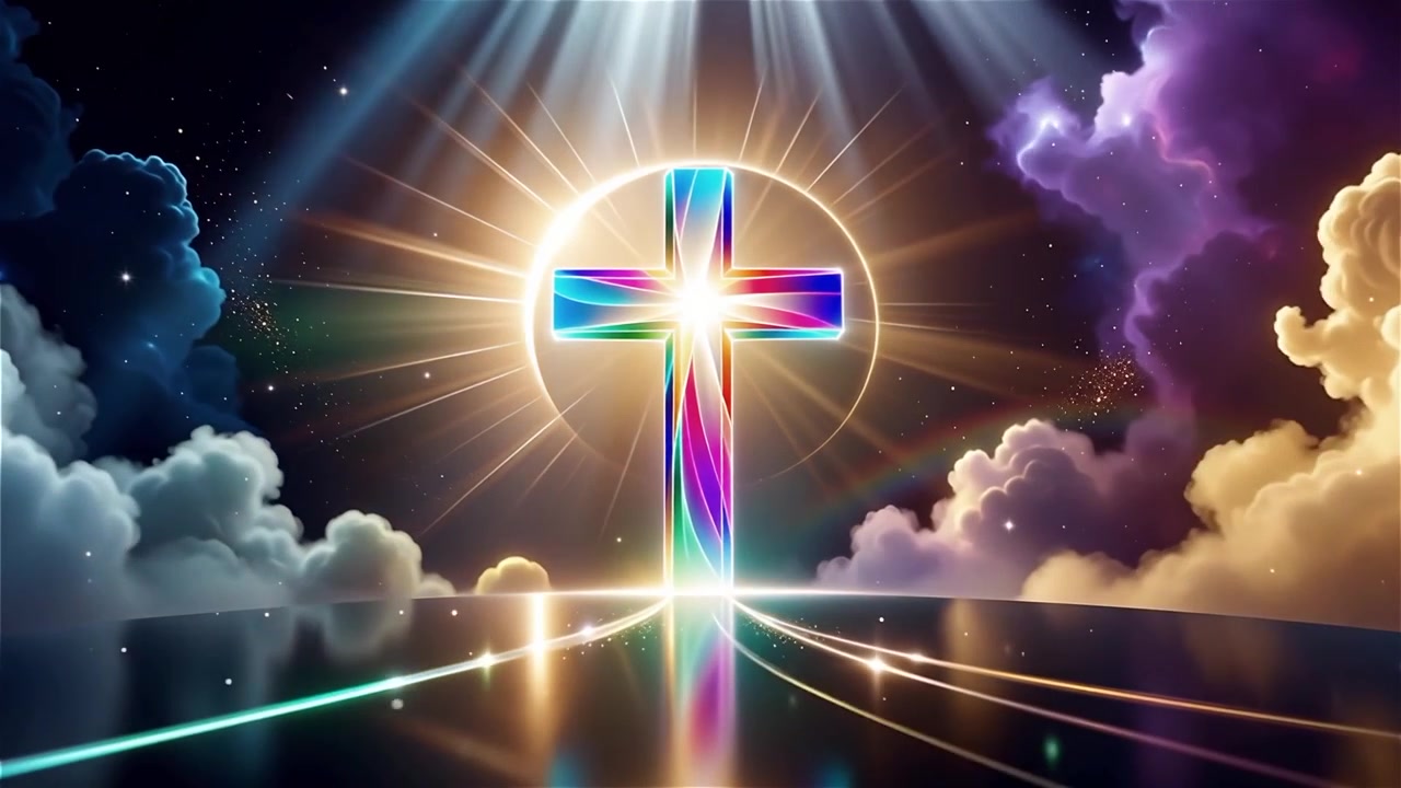 Croce Cristiana Luce Celestiale Sfondo per il Culto.