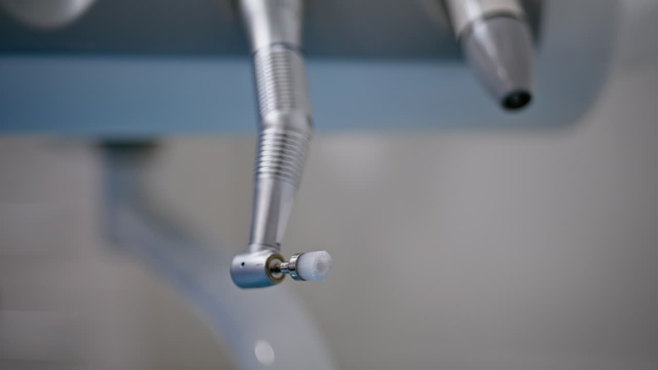 Closeup modern dental drill in dentist office. Professional equipment for oral
