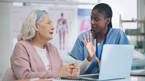 nurse, senior woman and computer in healthcare